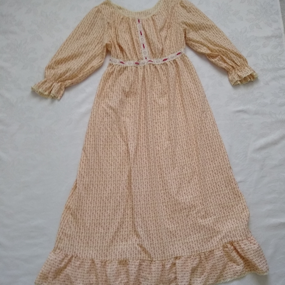 Vintage victorian velvet ribbon lace long puff sleeve ruffle hem Garden flowers